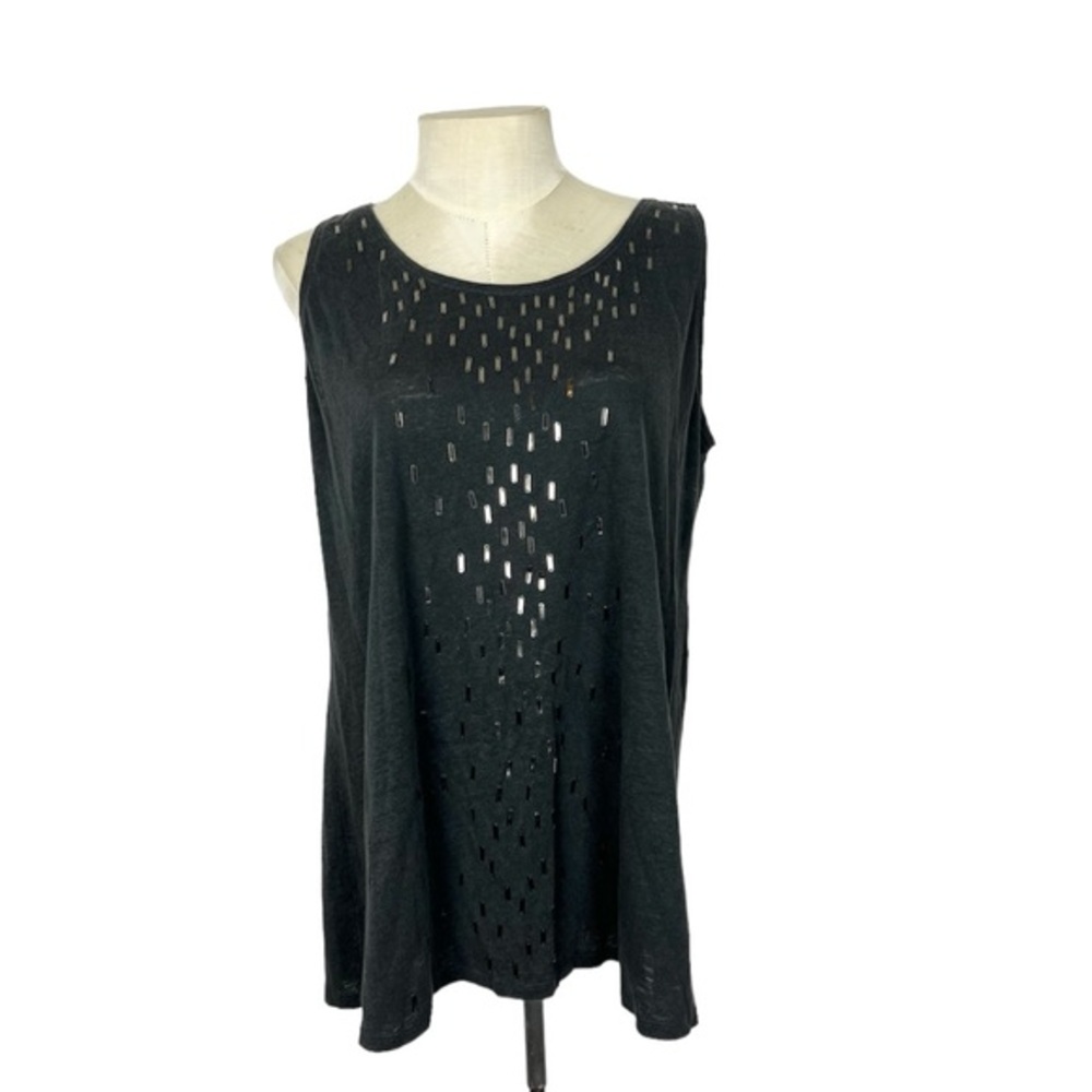 Eileen Fisher Black Sequined Linen sleeveless‎ top size Medium